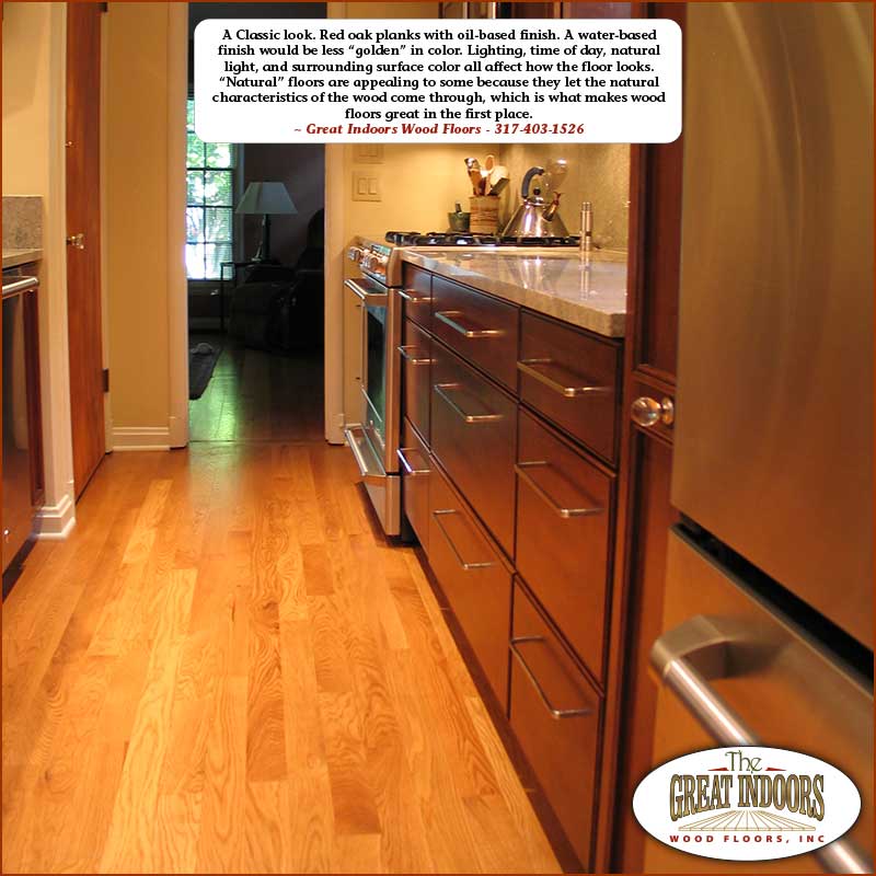 Indianapolis home with red oak plank wood floor coated in oil-based polyurethane