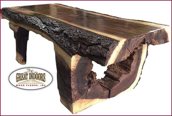 coffee table made from rough hewn log