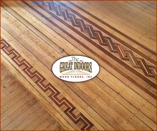 Diamond pattern of wood inlay into a hardwood floor in an Indianapolis home