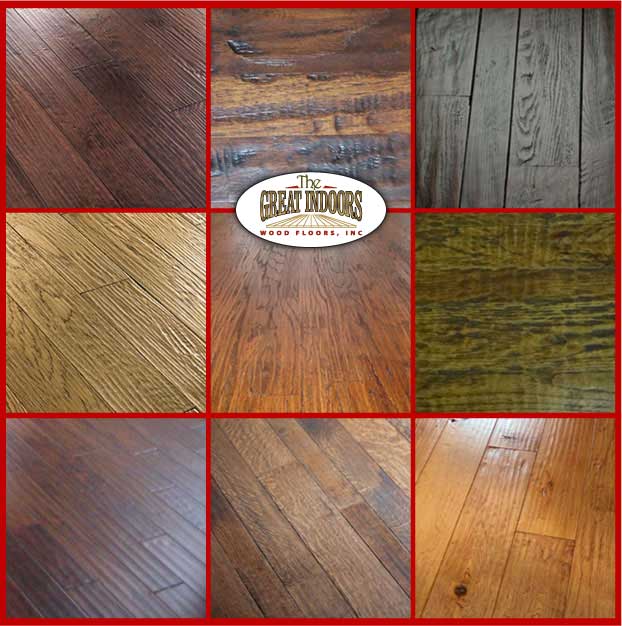 A photo collage of hand-scraped wood floors