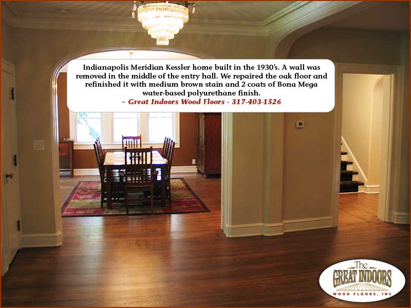 Indianapolis Meridian-Kessler home with repaired and refinished oak hardwood floors